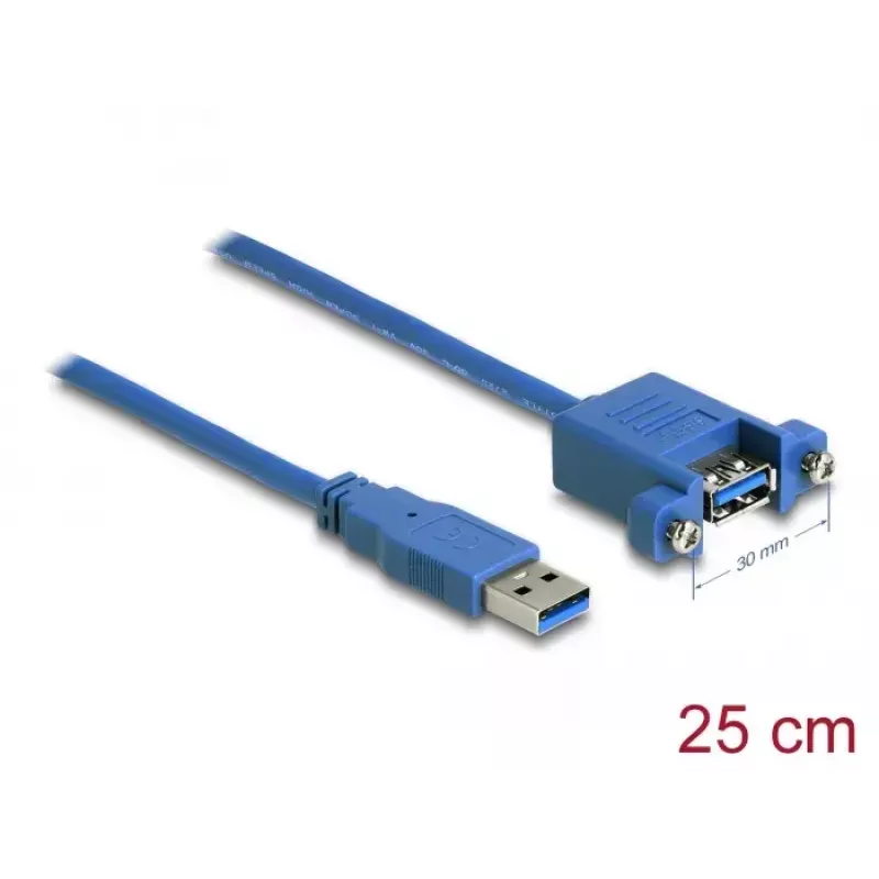 DeLOCK cable USB 3.0 Type-A conector macho a conector hembra para montaje en panel 25 cm
