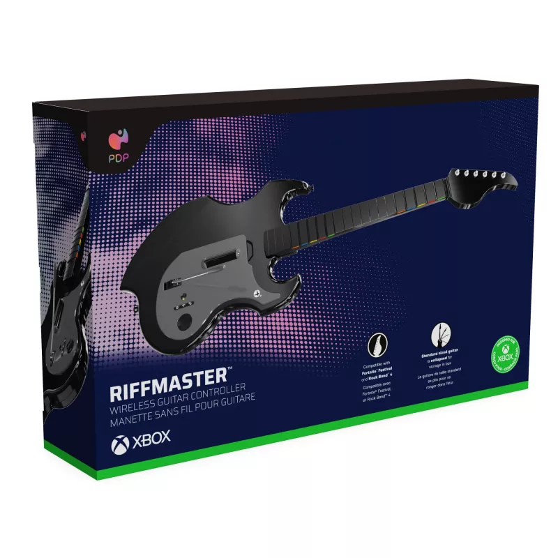 Guitarra PDP Riffmaster negra, gris analógica / digital PC, Xbox One, Xbox Series S, Xbox Series X