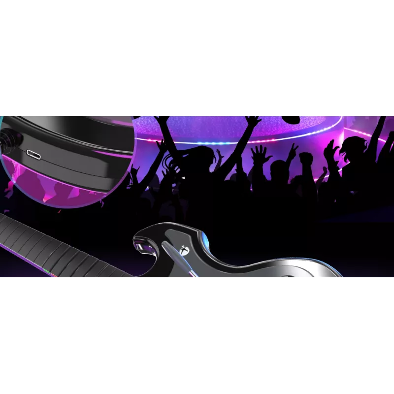 Guitarra PDP Riffmaster negra, gris analógica / digital PC, Xbox One, Xbox Series S, Xbox Series X