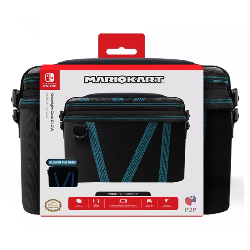 Funda rígida PDP Nintendo Switch Kart Drift Overnight Case GLOW negra azul