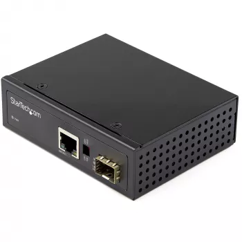 StarTech.com Convertidor de medios industrial de fibra óptica a Ethernet – 10/100/1000 Mbit/s SFP a RJ45/Cat6 – fibra óptica monomodo/multimodo a red Gigabit de cobre – 12-56V DC – IP-30/ -40 a +75°C