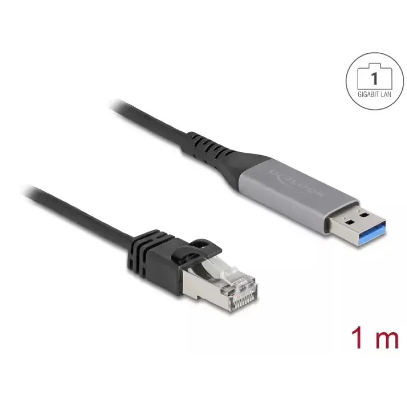 Cable adaptador de red DELOCK USB Type-A a RJ45 Gigabit Ethernet Cat6 1 m, antracita/negro