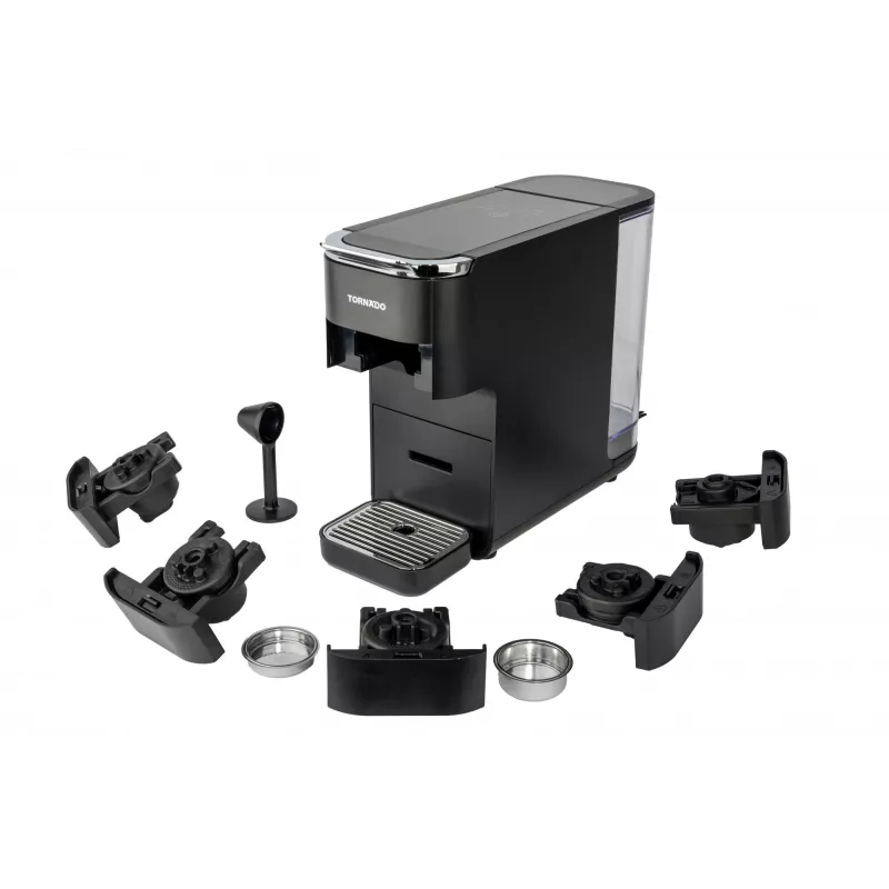 TORNADO TCM7042-GS | Cafetera multikaps 5 en 1, cafetera de cápsulas, 1,5 L, cápsulas de café, café molido, 1350 W, negra