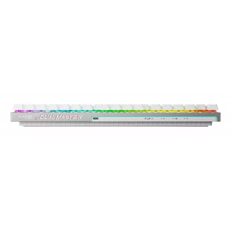 Teclado gaming inalámbrico CHERRY MX 8.2 Pro TMR — Tenkeyless, QWERTZ alemán, USB + RF + Bluetooth, RGB, plata/blanco