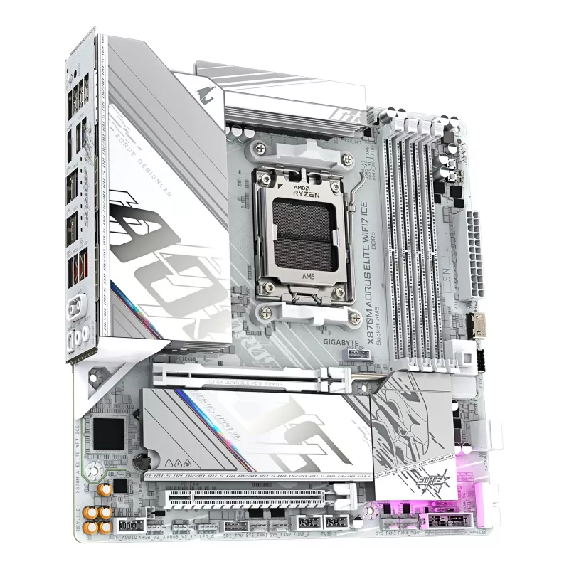 Placa base GIGABYTE X870M AORUS ELITE WIFI7 ICE — Micro ATX, AMD X870, zócalo AM5, DDR5 hasta 8200MHz (O.C), 14+2+2 VRM, PCIe 5.0, Wi‑Fi 7, 2,5 GbE, USB4