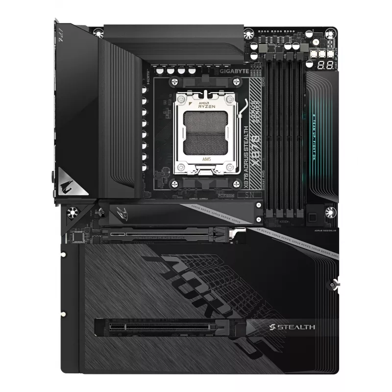 Placa base GIGABYTE X870 AORUS STEALTH - Compatible con CPUs AMD Ryzen 9000, VRM digital de 16+2+2 fases, hasta 8200Hz DDR5 (OC), 2xPCIe 5.0 + 2xPCIe 4.0, Wi-Fi 7, 5 GbE LAN, USB 4