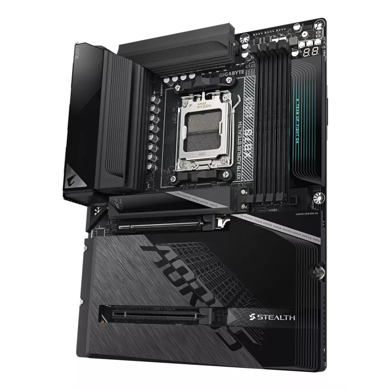 Placa base GIGABYTE X870 AORUS STEALTH - Compatible con CPUs AMD Ryzen 9000, VRM digital de 16+2+2 fases, hasta 8200Hz DDR5 (OC), 2xPCIe 5.0 + 2xPCIe 4.0, Wi-Fi 7, 5 GbE LAN, USB 4