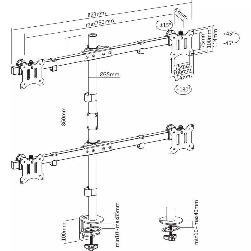 InLine Soporte de mesa para 4 pantallas TV / LED / TFT hasta 81cm 32