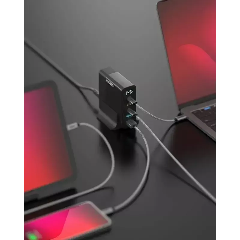 Cargador de dispositivos móviles Sitecom CH-1004 — Cargador universal de CA para interior, entrada 100–240V, salida hasta 20V, 3× USB-C, negro