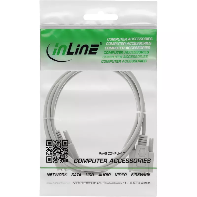 InLine alargador serie, 9 pines macho/hembra, moldeado, conexión 1:1, 15 m