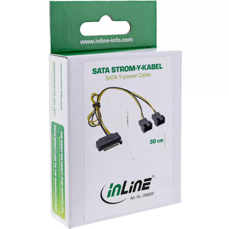 Cable de alimentación SATA en Y InLine conector hembra SATA / 2 conectores macho 2 pines para ventilador 0,30 m