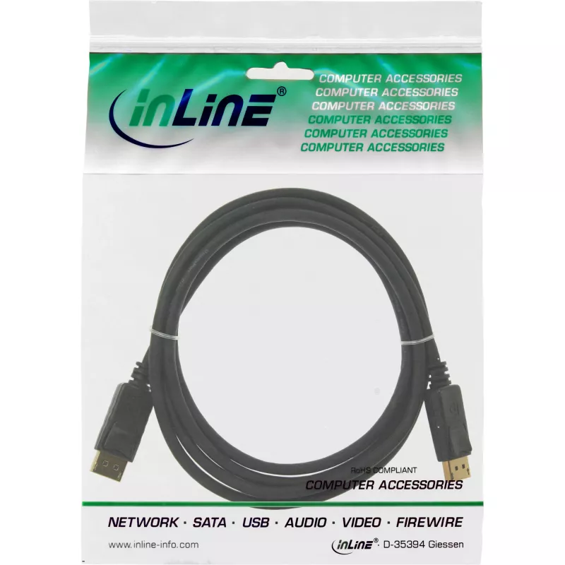 Cable DisplayPort InLine 15355, 0,5 m, DisplayPort–DisplayPort, negro, 6 mm