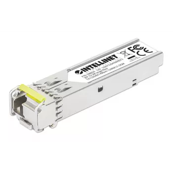 Módulo transceptor óptico SFP bidireccional Intellinet Gigabit Fiber WDM 1000Base-BX-D (LC) puerto monomodo, 120 km, BiDi WDM (RX1490/TX1550), conforme MSA para máxima compatibilidad, plateado