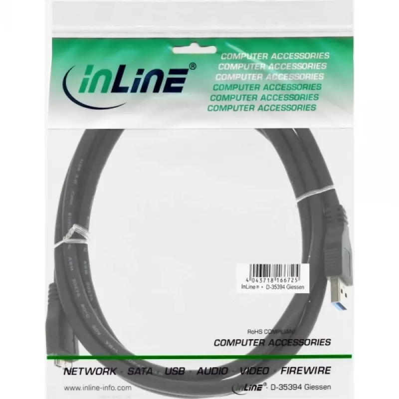 Cable USB 3.2 Gen.1 InLine conector macho tipo A / conector macho Micro B, negro, 1,5m