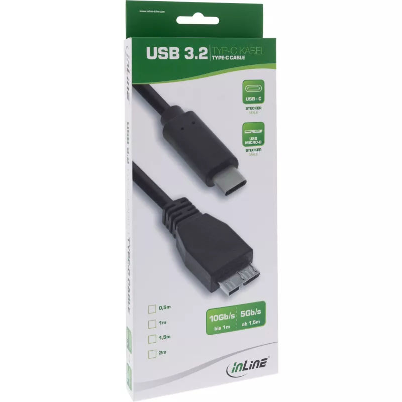 Cable USB 3.2 Gen.1x2 InLine, conector macho USB-C / conector macho Micro-B, negro, 1 m
