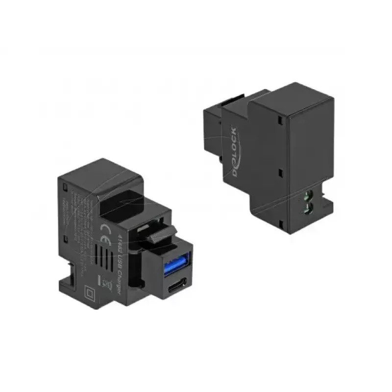 Módulo Keystone DELOCK 41482 con conectores USB-C y USB-A, plano, negro