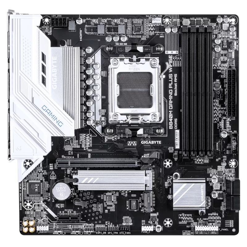Placa base GIGABYTE B840M GAMING PLUS WIFI6E - CPU AMD Ryzen 9000, VRM 8+2+2 fases, hasta 8200MHz DDR5 (O.C), 2x PCIe 4.0 M.2, Wi-Fi 6E, 1GbE LAN, USB 3.2 Gen 2