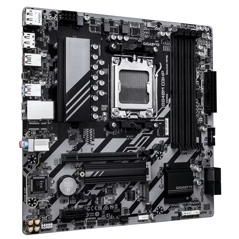 Placa base GIGABYTE B840M D3HP - CPU AMD Ryzen 9000, VRM 8+2+2 fases, hasta 8200MHz DDR5(O.C), 2xPCIe 4.0 M.2, 1GbE LAN, USB 3.2 Gen 2