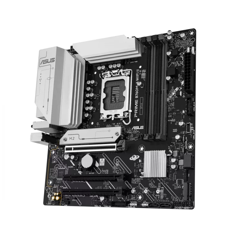 Placa base ASUS PRIME B760M-A WIFI II, micro ATX, Intel B760, LGA 1700, DDR5, 4 ranuras DIMM, hasta 256 GB, Wi-Fi 6E, 2,5Gb Ethernet
