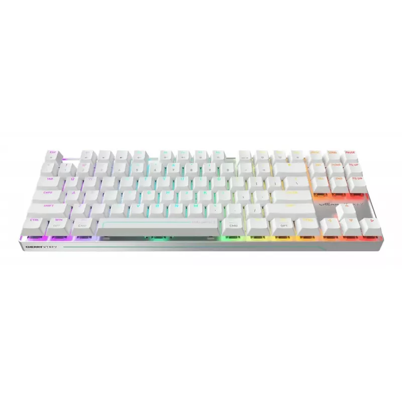 Teclado gaming inalámbrico Cherry MX 8.2 Pro TMR – Tenkeyless 88 teclas, USB + RF + Bluetooth, interruptores mecánicos magnéticos, RGB, Plata/Blanco