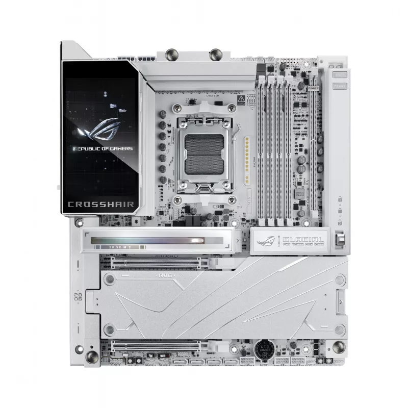 Placa base ASUS ROG CROSSHAIR X870E GLACIAL — AMD X870E, zócalo AM5, E-ATX, DDR5, hasta 256 GB, Wi‑Fi 7, Ethernet 10Gb