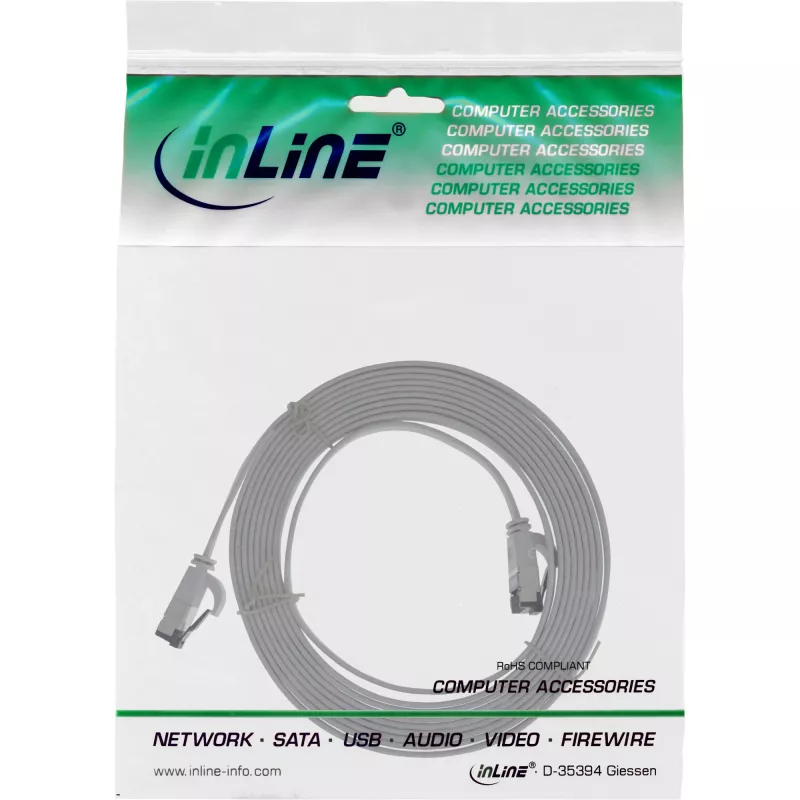 Cable de parcheo InLine plano, U/FTP, Cat.8.1, TPE libre de halógenos, gris, 0,5 m