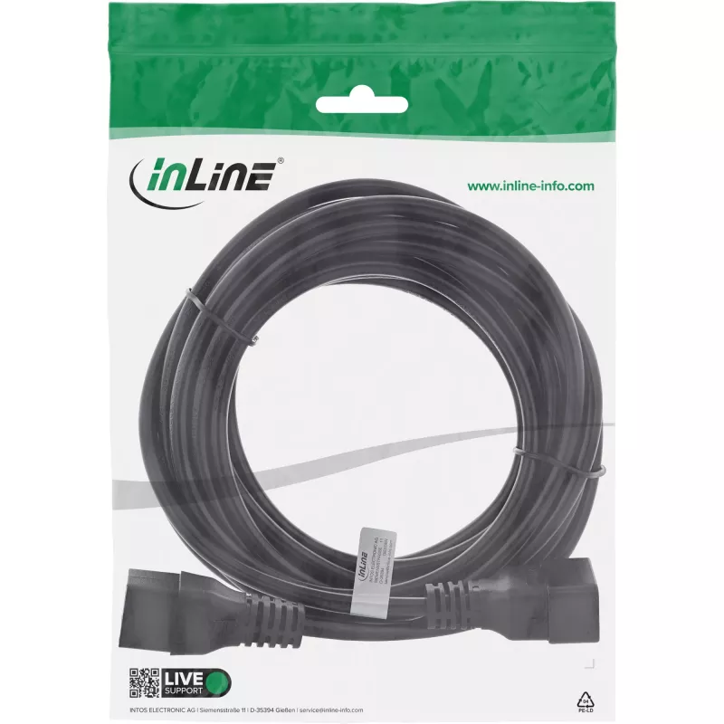 Cable de alimentación InLine C19 / C20 de 3 polos conector macho / conector hembra IEC negro 7,5 m