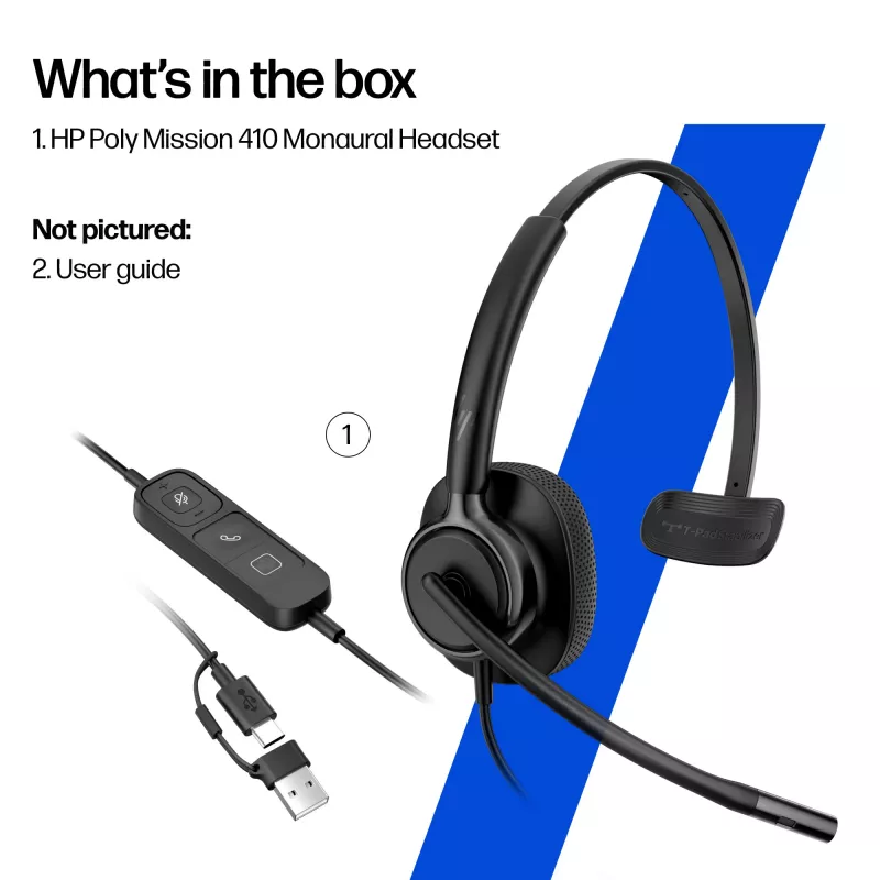 Auriculares estéreo con cable HP Poly Mission 425 Classic USB, over-ear, 126 g