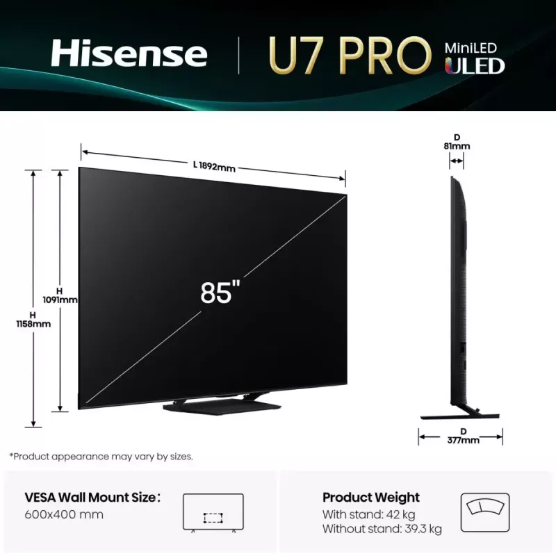 Hisense U7Q PRO 85U7Q PRO 2,16 m (85