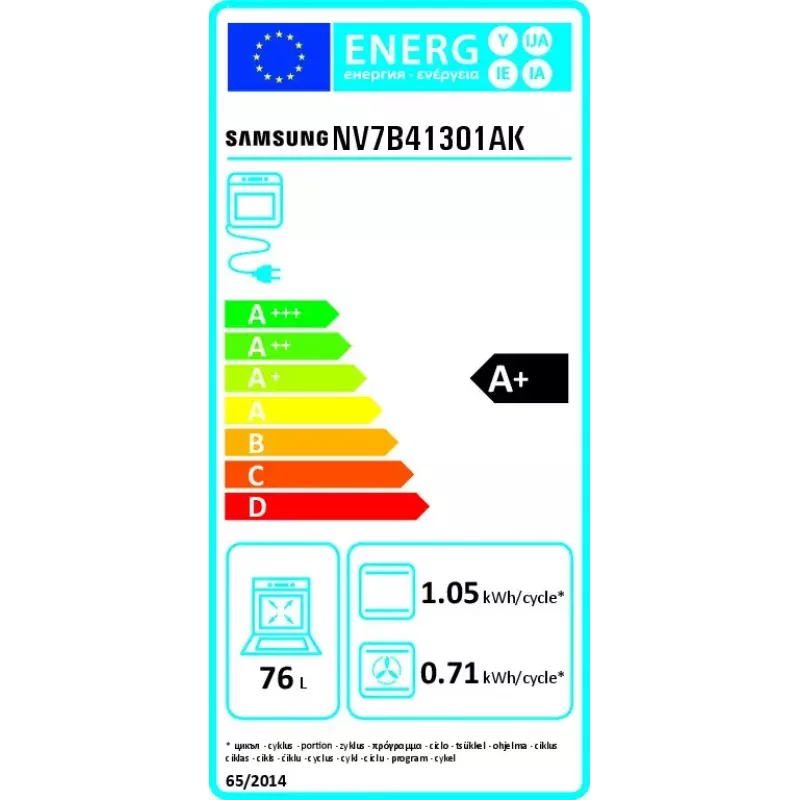 Horno eléctrico empotrable Samsung NV7B41301AK 76 L, 3850 W, control táctil, negro