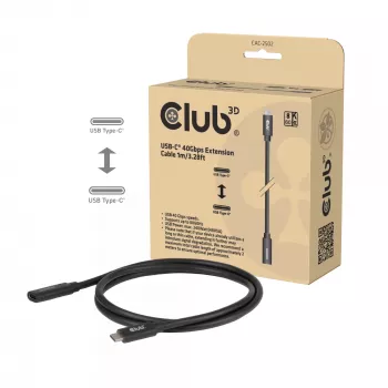 Cable de extensión USB-C 40Gbps 1 m — club 3d, USB C a USB C, negro