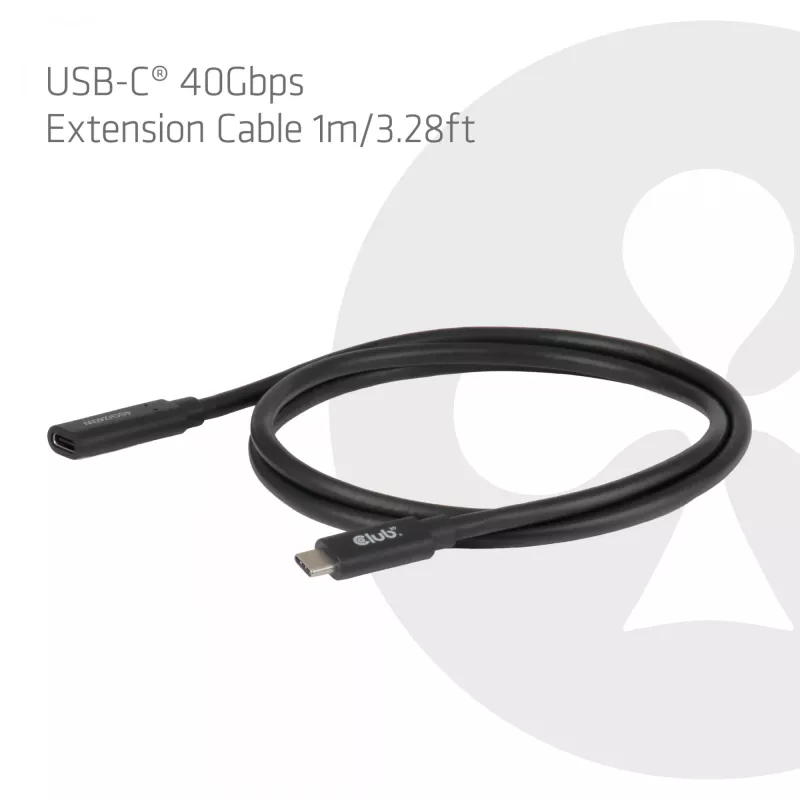 Cable de extensión USB-C 40Gbps 1 m — club 3d, USB C a USB C, negro