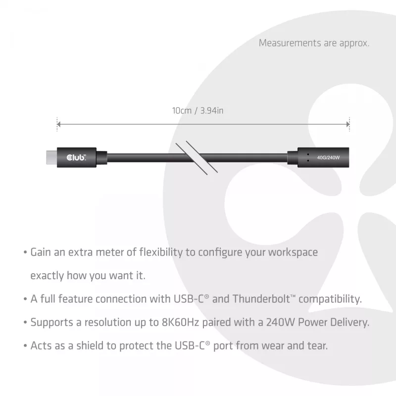 Cable de extensión USB-C 40Gbps 1 m — club 3d, USB C a USB C, negro