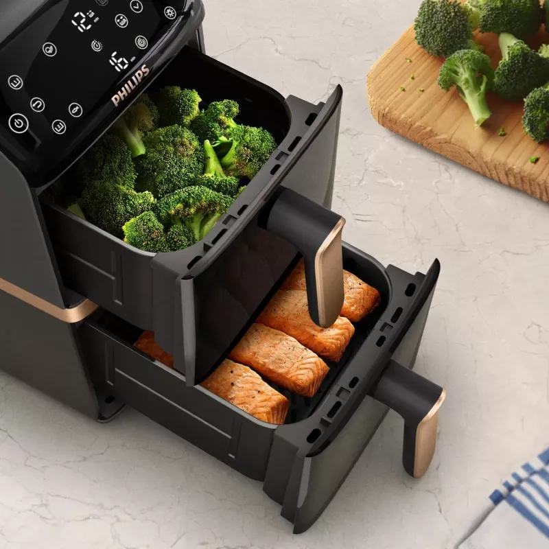 Philips serie 4000 Freidora de aire de doble cesta con cesta vertical 10L de pie 2750 W freidora de aire negro