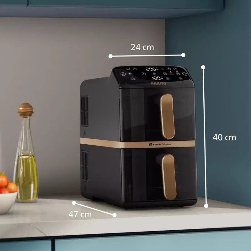 Philips serie 4000 Freidora de aire de doble cesta con cesta vertical 10L de pie 2750 W freidora de aire negro