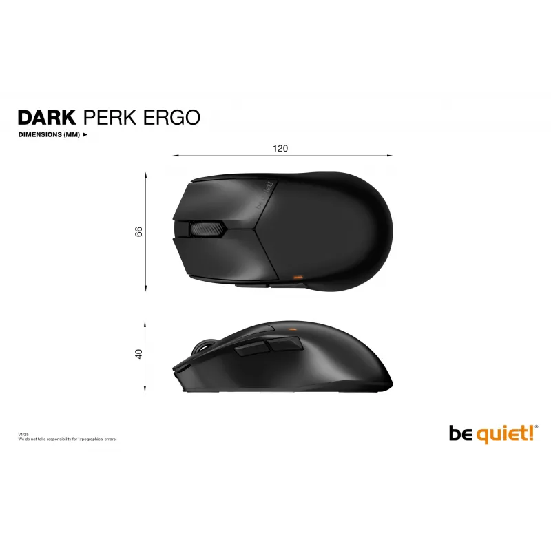 be quiet Dark Perk | Ergo Ratón gaming diestro RF Wireless + USB Type-C Óptico 32000 DPI