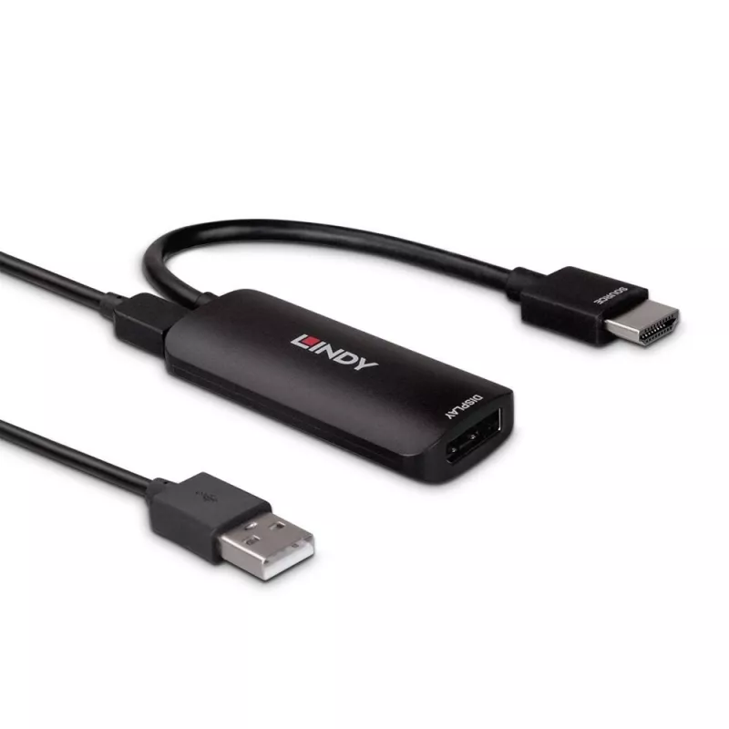 Lindy Convertidor HDMI 8K60 a DisplayPort 1.4, 0,157 m, HDMI tipo A (estándar), DisplayPort, conector macho, conector hembra, recto