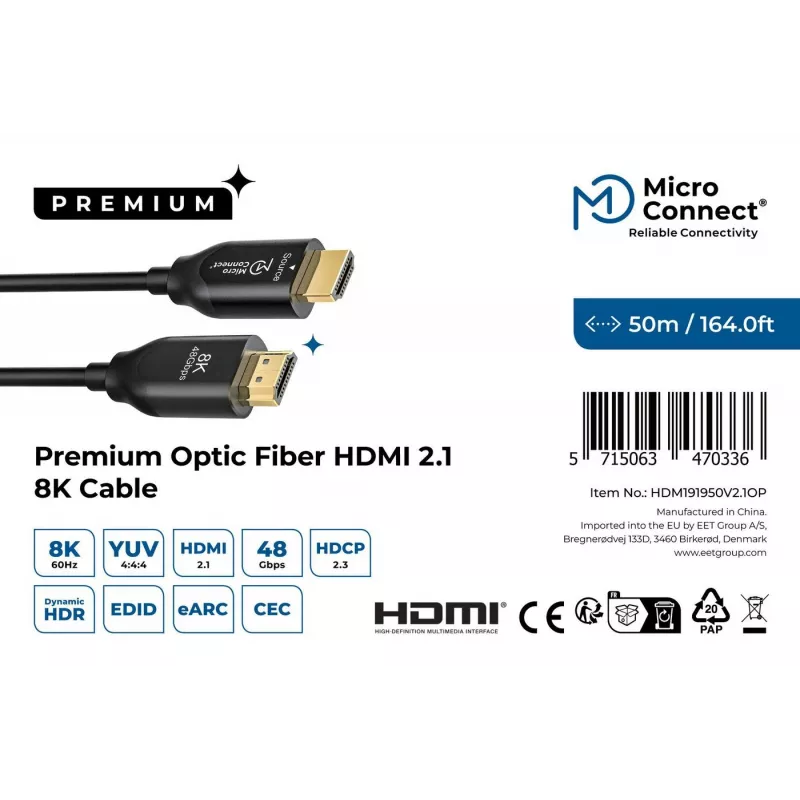 Cable HDMI Microconnect HDM191950V2.1OP 2.1 4K 60Hz 8K 120Hz