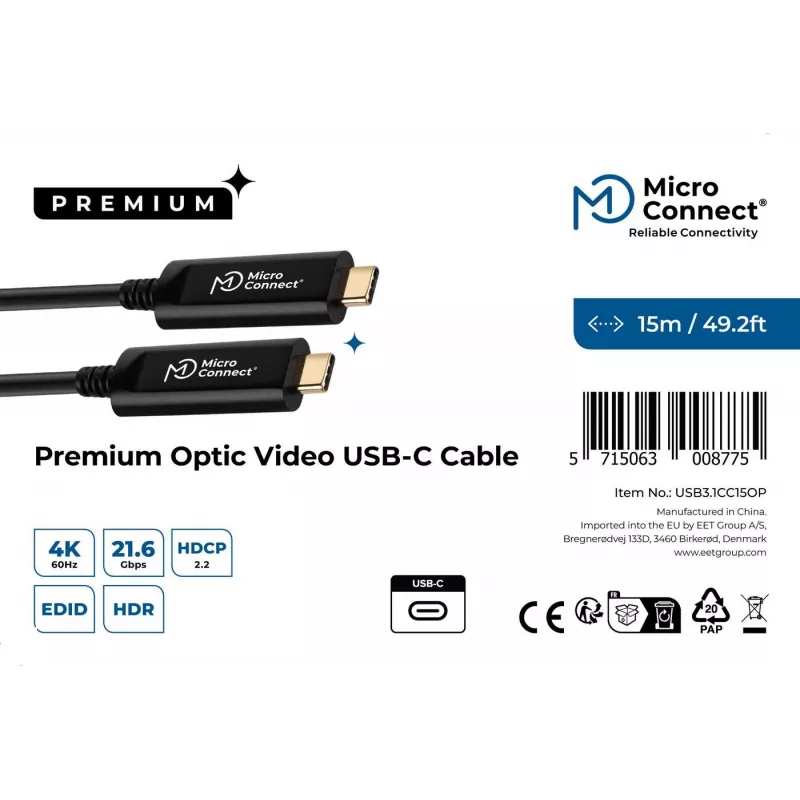 Microconnect USB3.1CC15OP Cable USB USB 3.2 Gen 1 (3.1 Gen 1) 15 m USB C negro