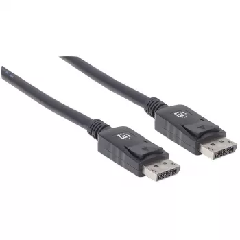 Manhattan Cable DisplayPort 1.2, 4K@60hz, 1m, conector macho a conector macho, con bloqueo, totalmente apantallado, negro, garantía de por vida, corresponde a DISPL1M