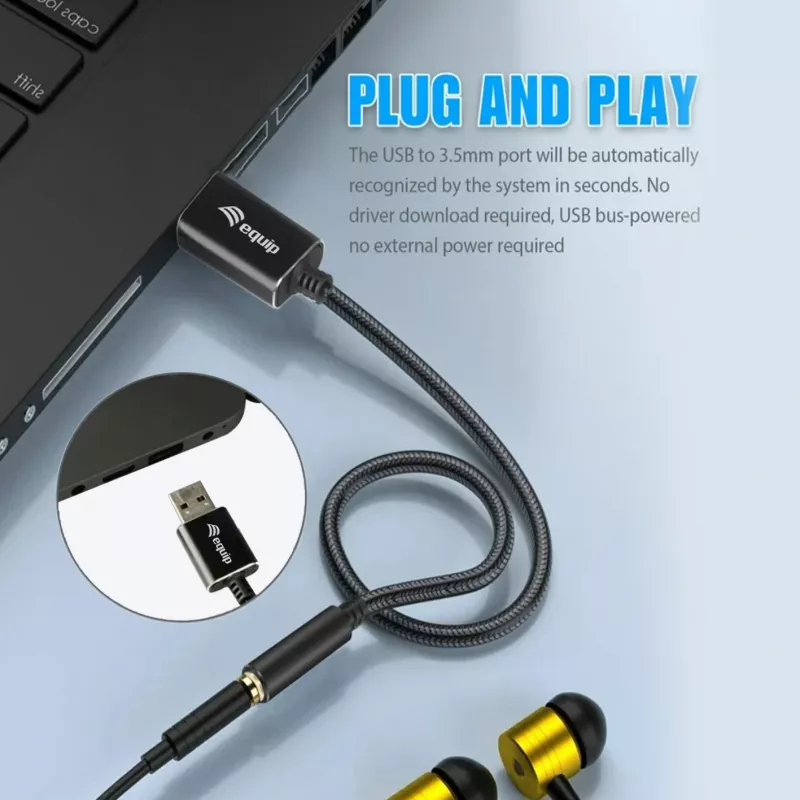 Cable de audio Equip 147945 0,15 m 3,5 mm USB Type-A negro