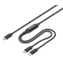 Cable de carga dual USB-C a USB-C Manhattan, 100 W, 2 m, conector macho a dos conectores macho, cable divisor inteligente, carga dos dispositivos desde un solo puerto USB-C PD, ofrece hasta 100 W en carga individual y hasta 70 W + 28 W en carga doble, cable trenzado, conectores de aluminio, negro
