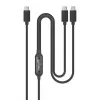 Cable de carga dual USB-C a USB-C Manhattan, 100 W, 2 m, conector macho a dos conectores macho, cable divisor inteligente, carga dos dispositivos desde un solo puerto USB-C PD, ofrece hasta 100 W en carga individual y hasta 70 W + 28 W en carga doble, cable trenzado, conectores de aluminio, negro