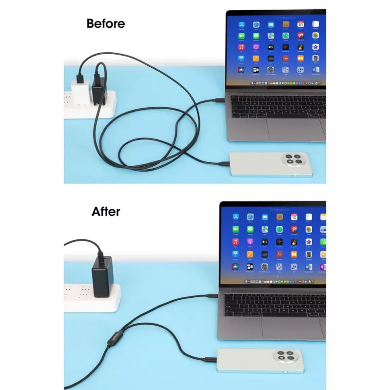 Cable de carga dual USB-C a USB-C Manhattan, 100 W, 2 m, conector macho a dos conectores macho, cable divisor inteligente, carga dos dispositivos desde un solo puerto USB-C PD, ofrece hasta 100 W en carga individual y hasta 70 W + 28 W en carga doble, cable trenzado, conectores de aluminio, negro