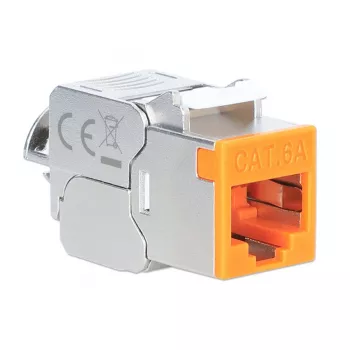 Jack Keystone Cat6a 10G blindado sin herramientas delgado Intellinet, naranja