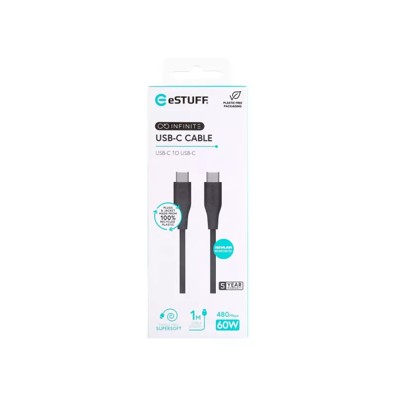 Cable USB eSTUFF ES604180 USB 2.0 1 m USB-C negro