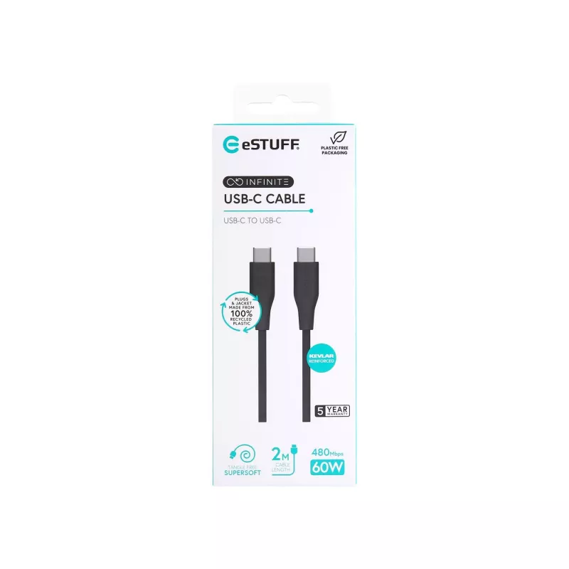 Cable USB eSTUFF ES604280 USB 2.0 2 m USB C negro