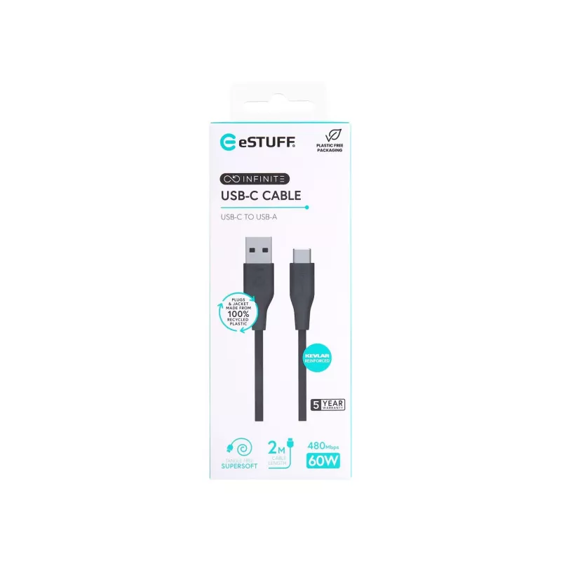 Cable USB eSTUFF ES605280 USB 2.0 2 m USB-C USB-A negro