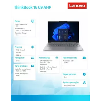 Portátil Lenovo ThinkBook 16 G9 21UT0077PB Windows 11 Pro, Intel (no especificado), 16,0