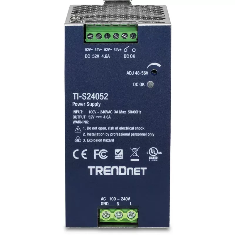 Fuente de alimentación TRENDNET TI-S24052 para switch de red, 240W, AC 90–264V, protección: OCP/OPP/OVP/OTP/cortocircuito, negro